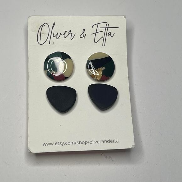 Oliver & and Etta pierced earrings post TWO pair signed costume jewelry button - Picture 1 of 7